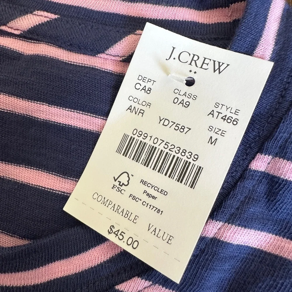 NWT J Crew Girlfriend Tee - Navy Pink Stripe 100% Cotton - Picture 4 of 5